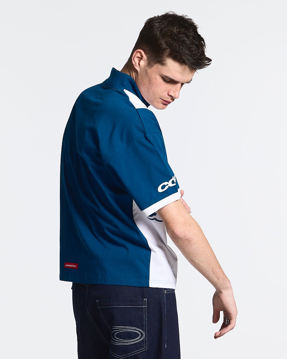 PANELS POLO TEE WHITE AND BLUE - COLD CULTURE