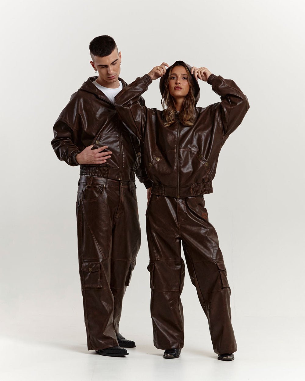 PLUS HOODED JACKET BROWN LEATHER - COLD CULTURE