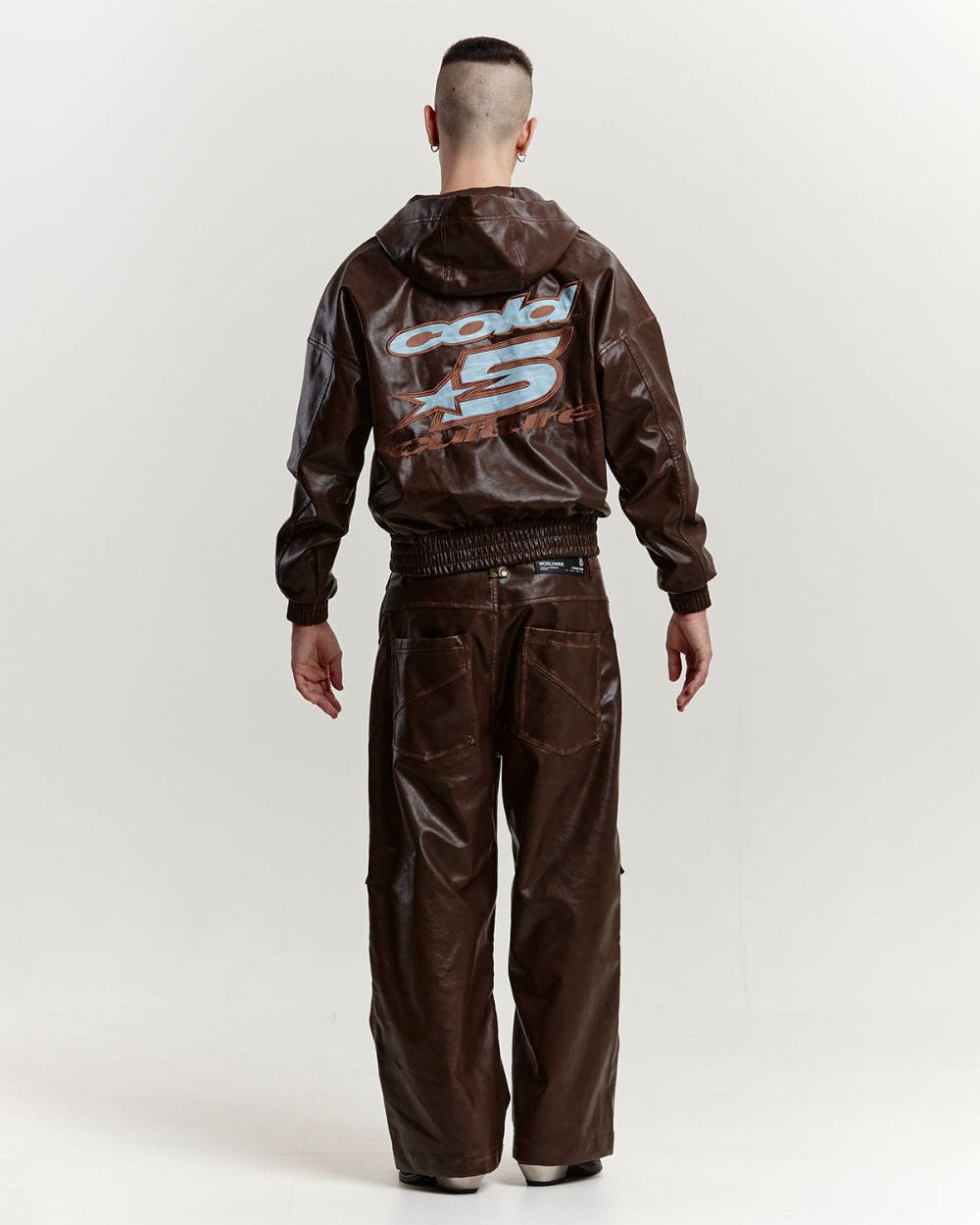 PLUS HOODED JACKET BROWN LEATHER - COLD CULTURE