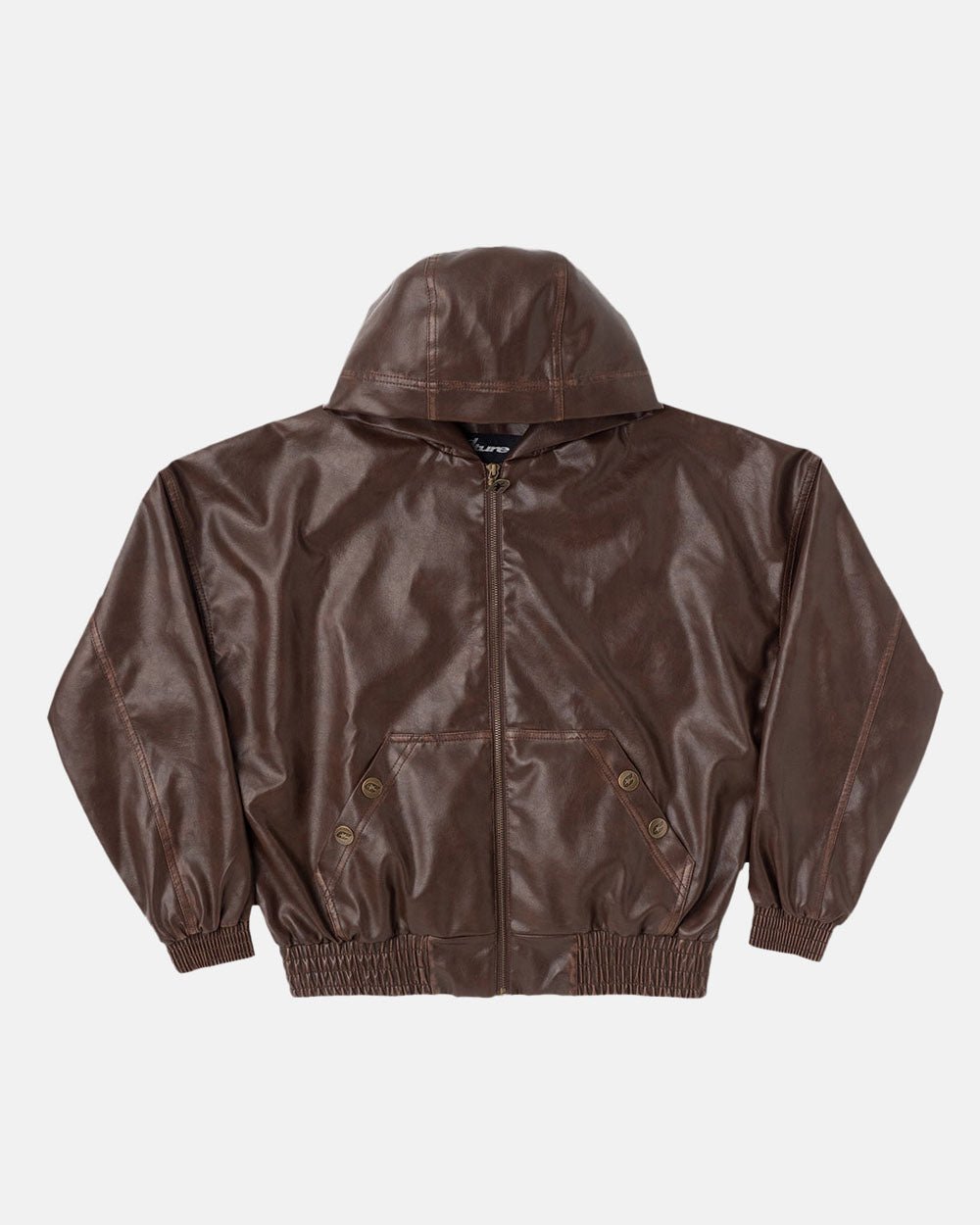 PLUS HOODED JACKET BROWN LEATHER - COLD CULTURE