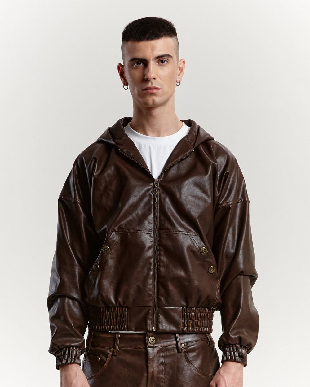 PLUS HOODED JACKET BROWN LEATHER - COLD CULTURE