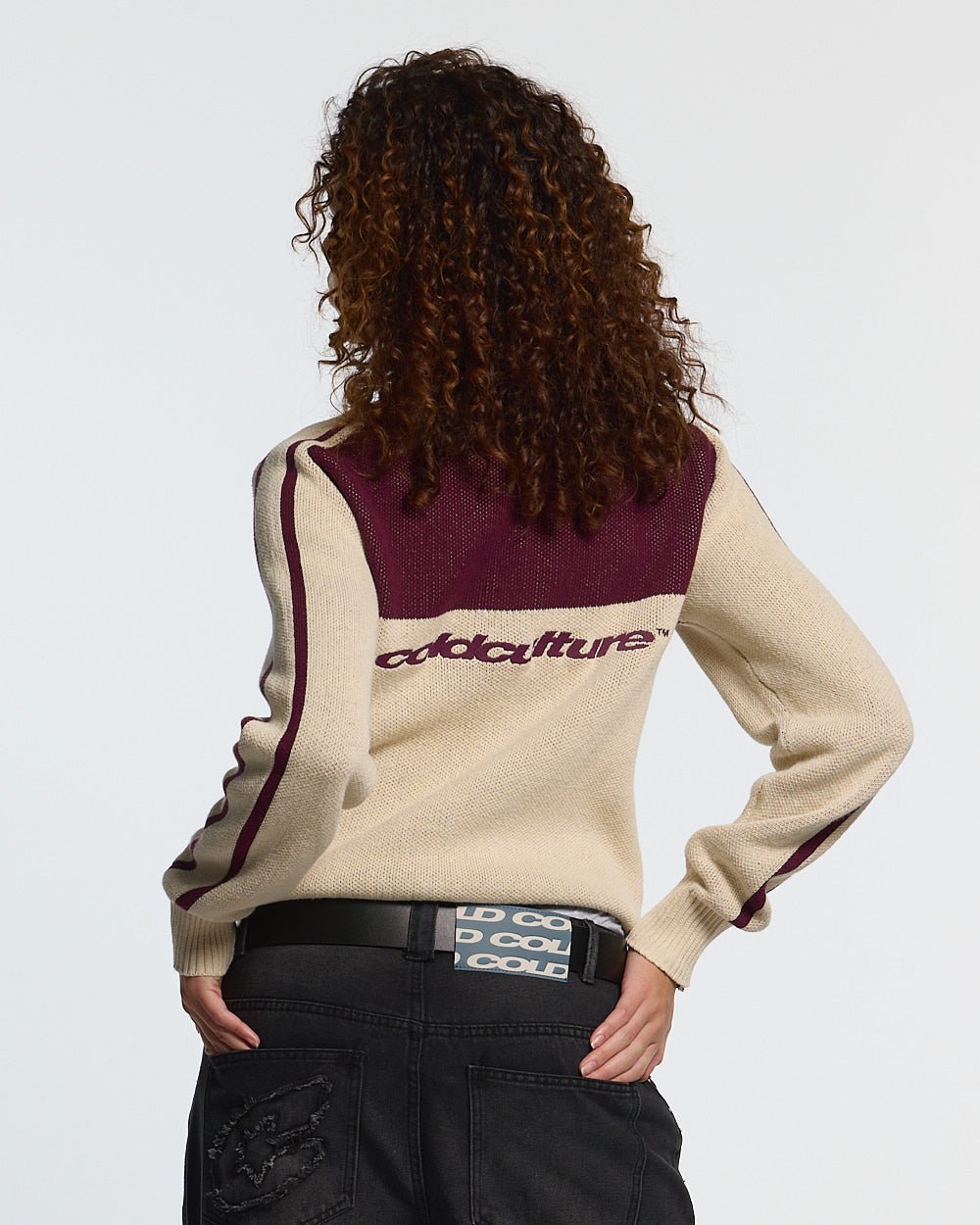 POWERLINE ZIP KNIT BEIGE & BURGUNDY - Cold Culture