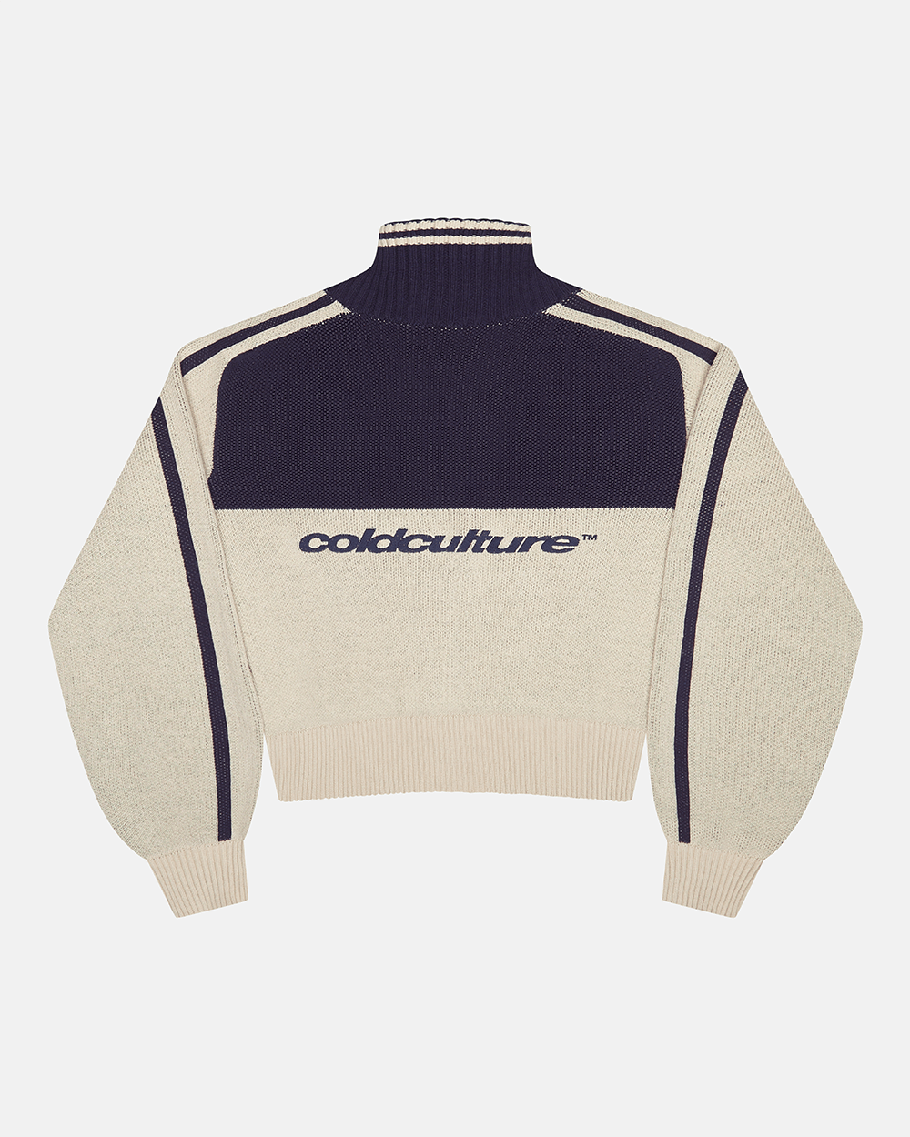 POWERLINE ZIP KNIT BEIGE & DARK BLUE - Cold Culture