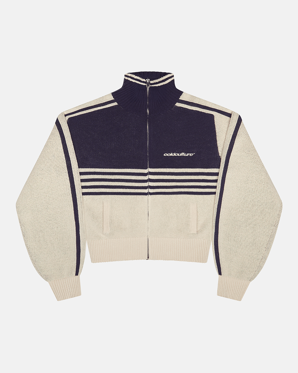 POWERLINE ZIP KNIT BEIGE & DARK BLUE - Cold Culture