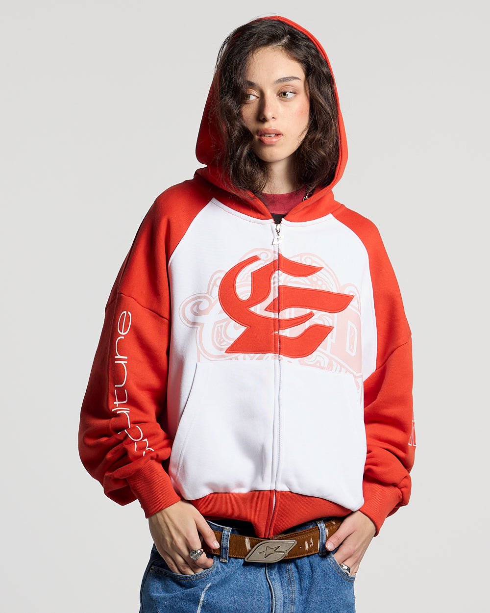 PRESTIGE ZIP HOODIE RED & WHITE - Cold Culture