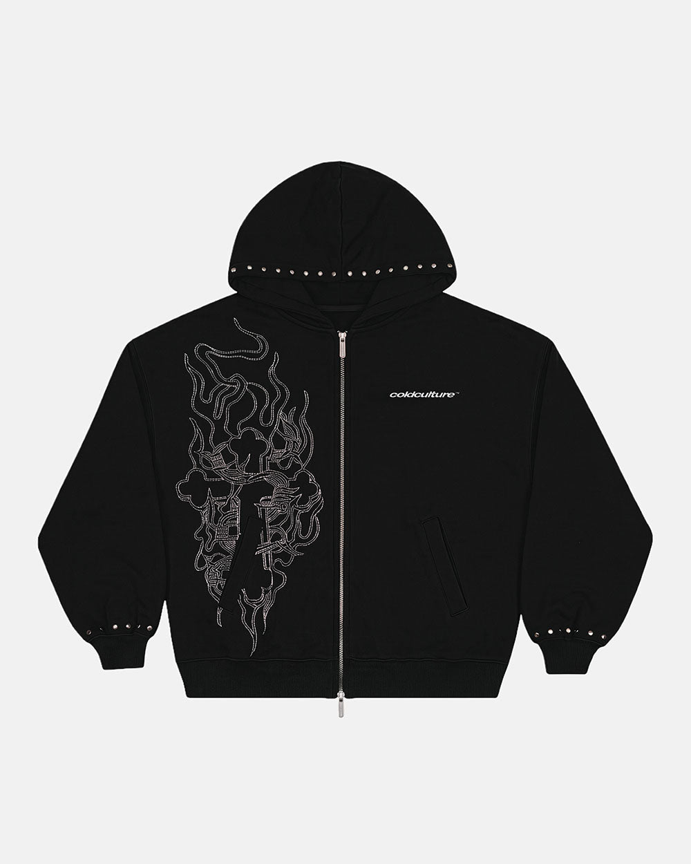 RAW ZIP HOODIE BLACK - Cold Culture