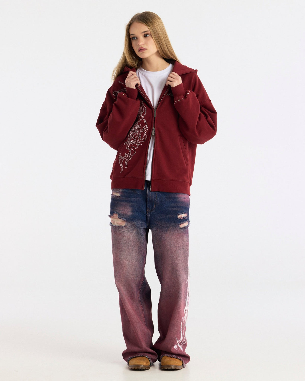 RAW ZIP HOODIE RED - Cold Culture