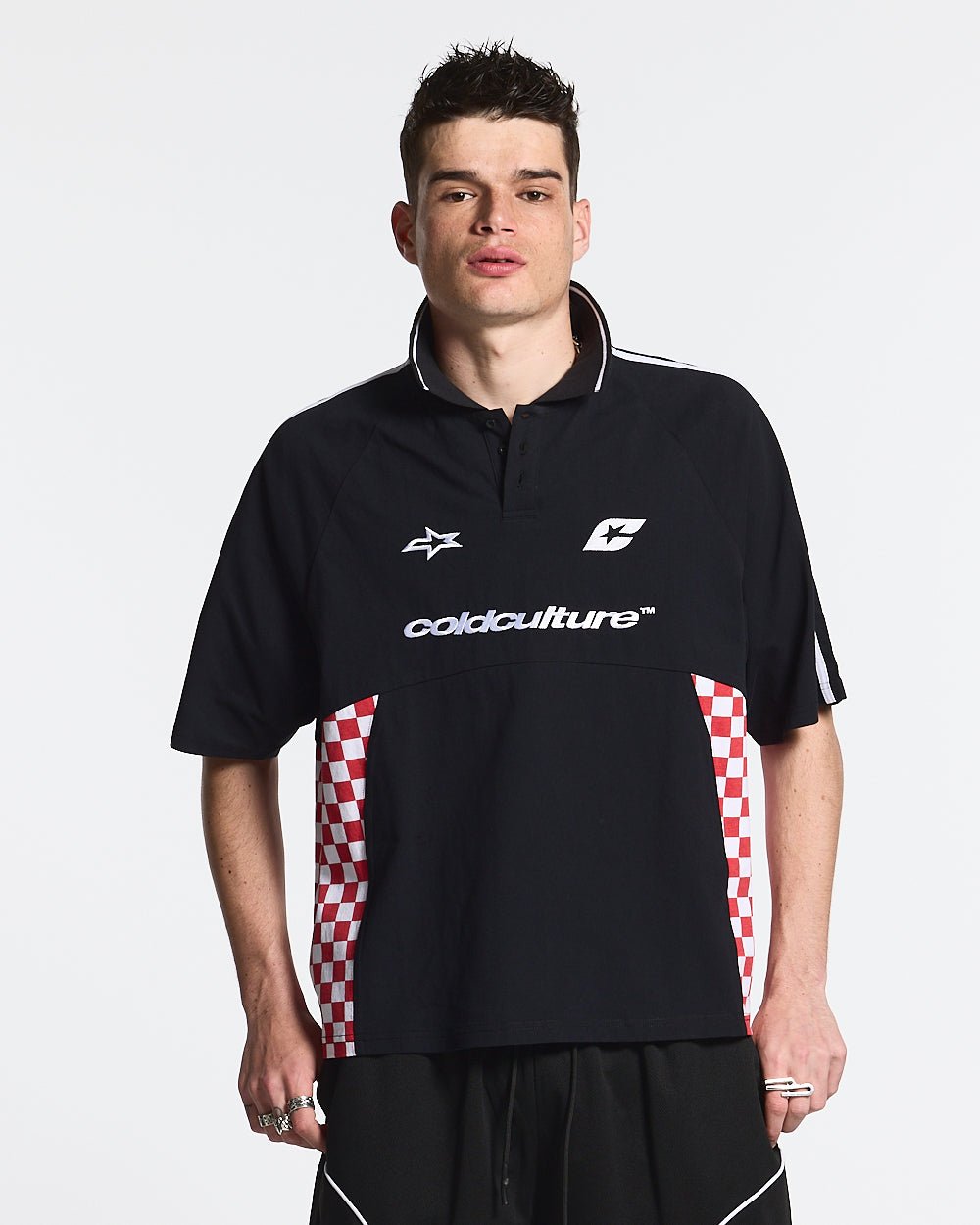 RED CHESS POLO TSHIRT BLACK - COLD CULTURE