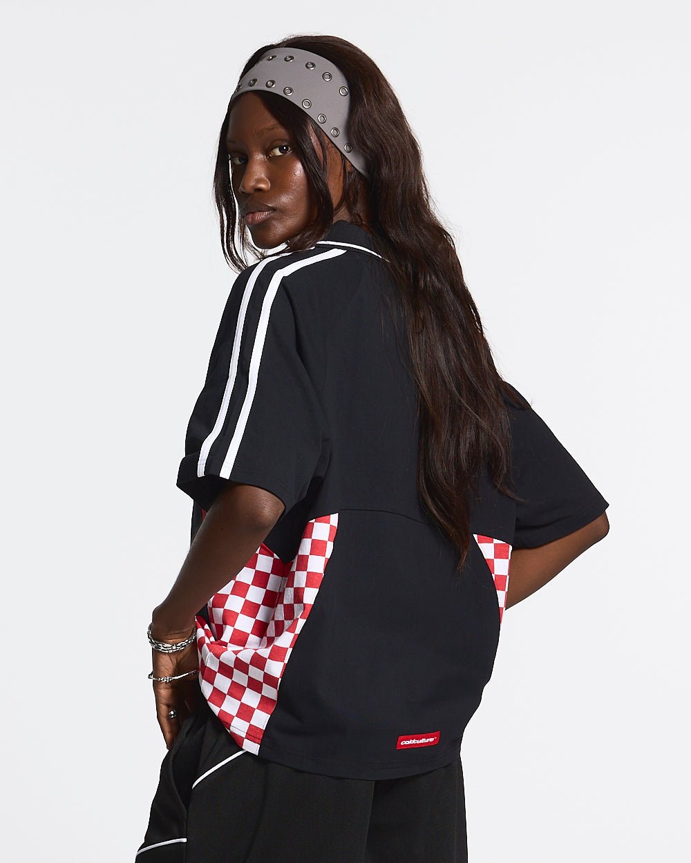 RED CHESS POLO TSHIRT BLACK - COLD CULTURE
