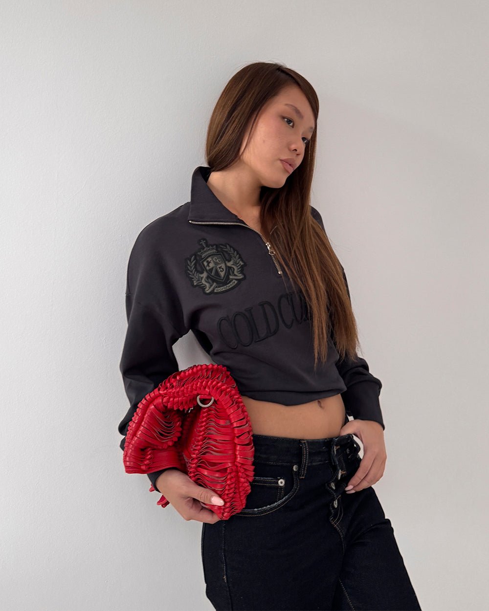 RIDING CLUB QUARTER ZIP KNIT DARK GREY - Cold Culture