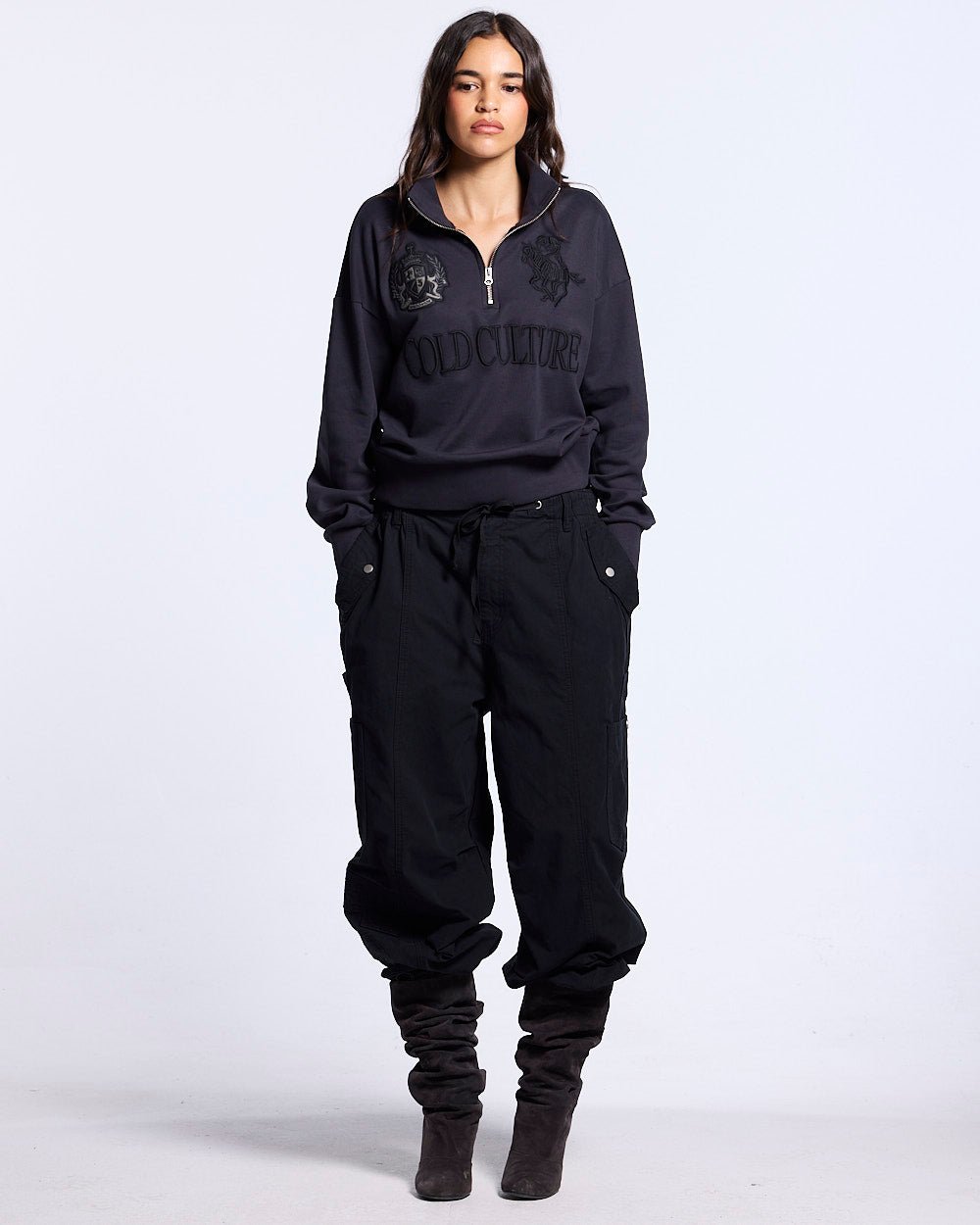 RIDING CLUB QUARTER ZIP KNIT DARK GREY - Cold Culture