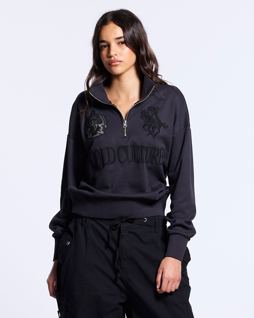RIDING CLUB QUARTER ZIP KNIT DARK GREY - Cold Culture