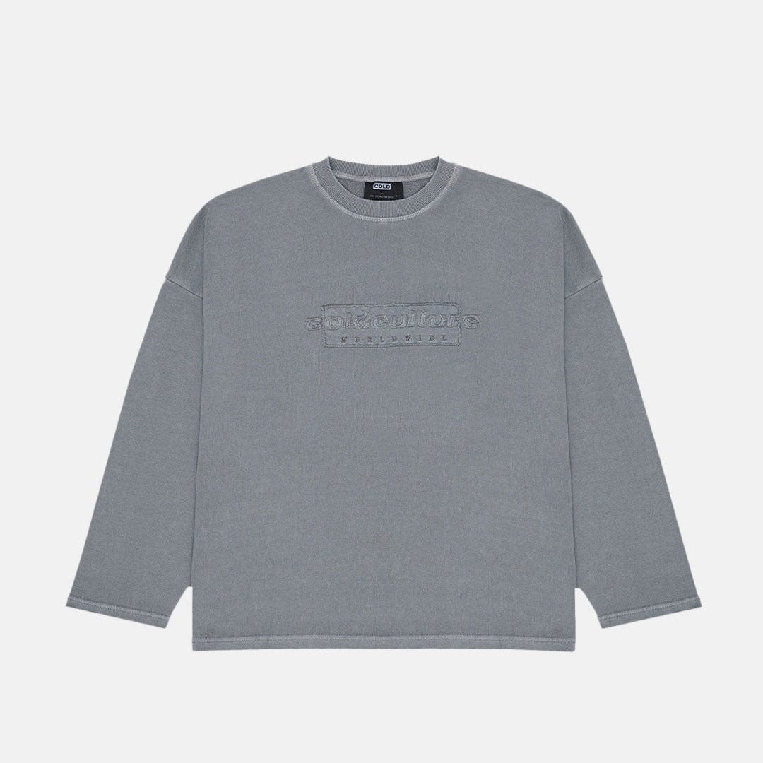 RIPPED BOX LOGO CREWNECK DUST GREY - Cold Culture
