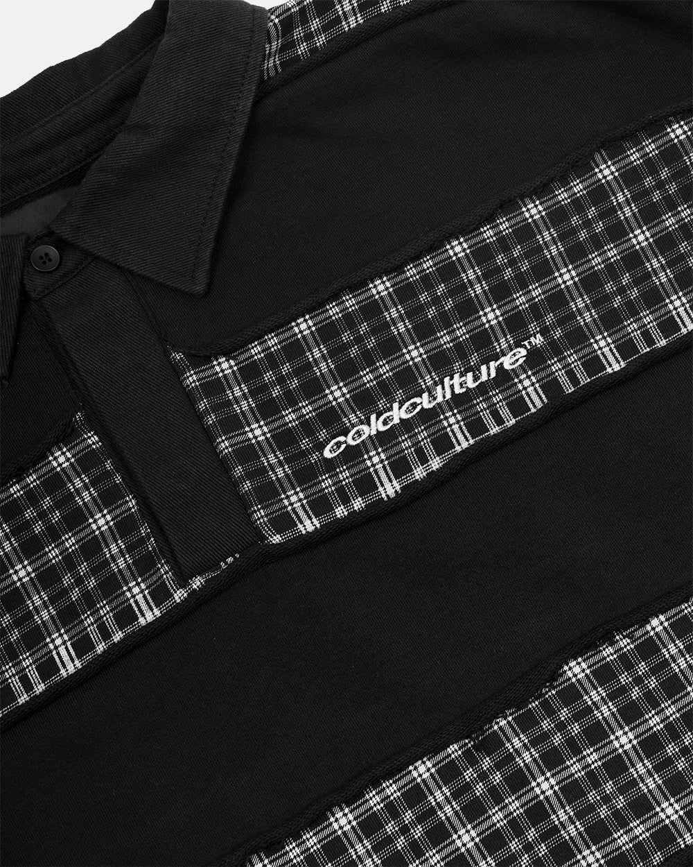 RIPPED LONGSLEEVE POLO BLACK - Cold Culture