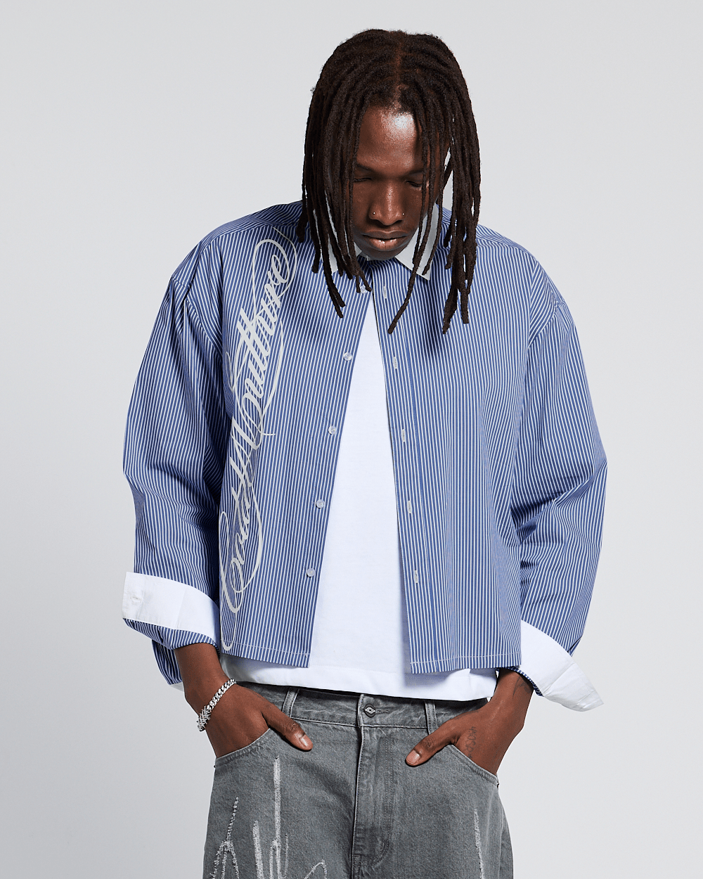 SCRIPT SHIRT BLUE & WHITE - Cold Culture