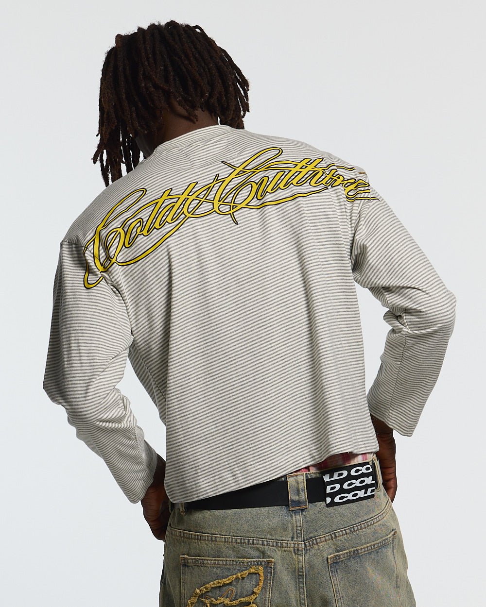 SCRIPT STRIPES LONGSLEEVE GREY - Cold Culture