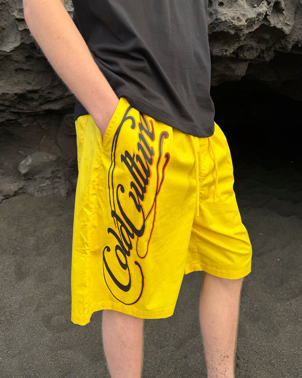 SCRIPT SWIMSHORTS YELLOW - Cold Culture