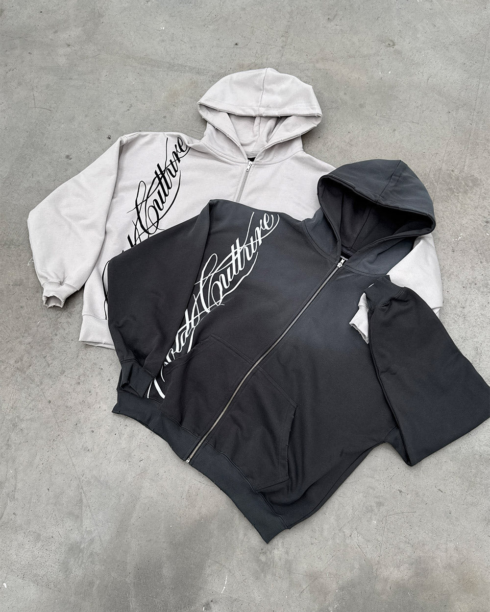 SCRIPT ZIP HOODIE ANTRACITE GREY - Cold Culture