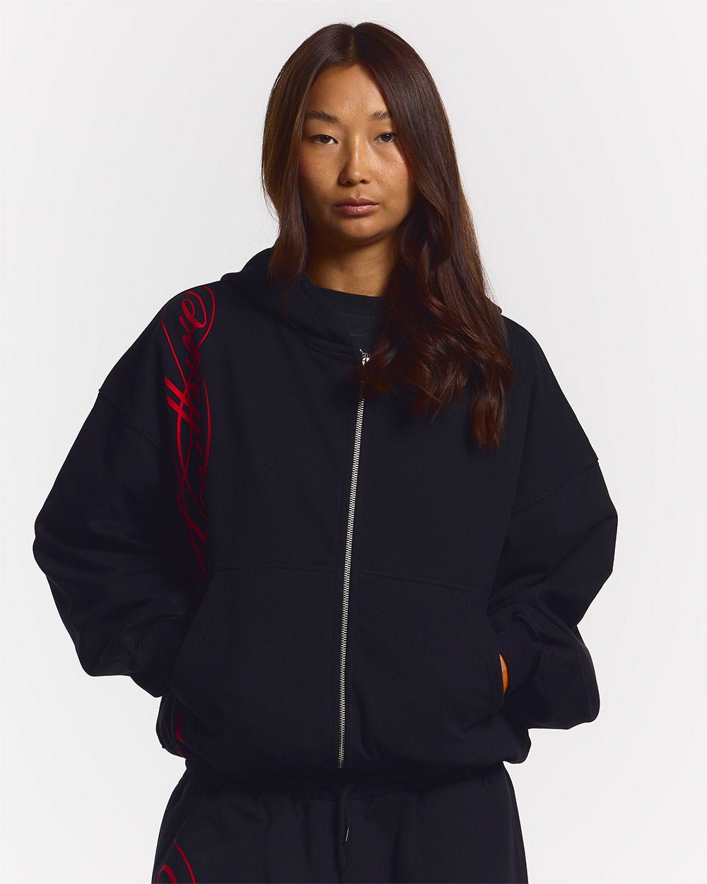 SCRIPT ZIP HOODIE BLACK - Cold Culture