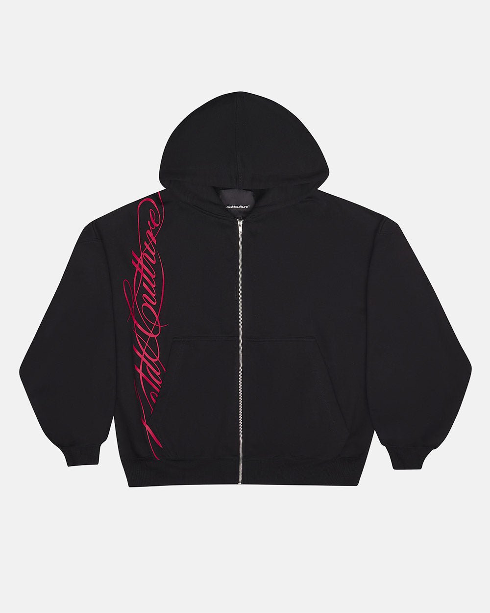 SCRIPT ZIP HOODIE BLACK - Cold Culture