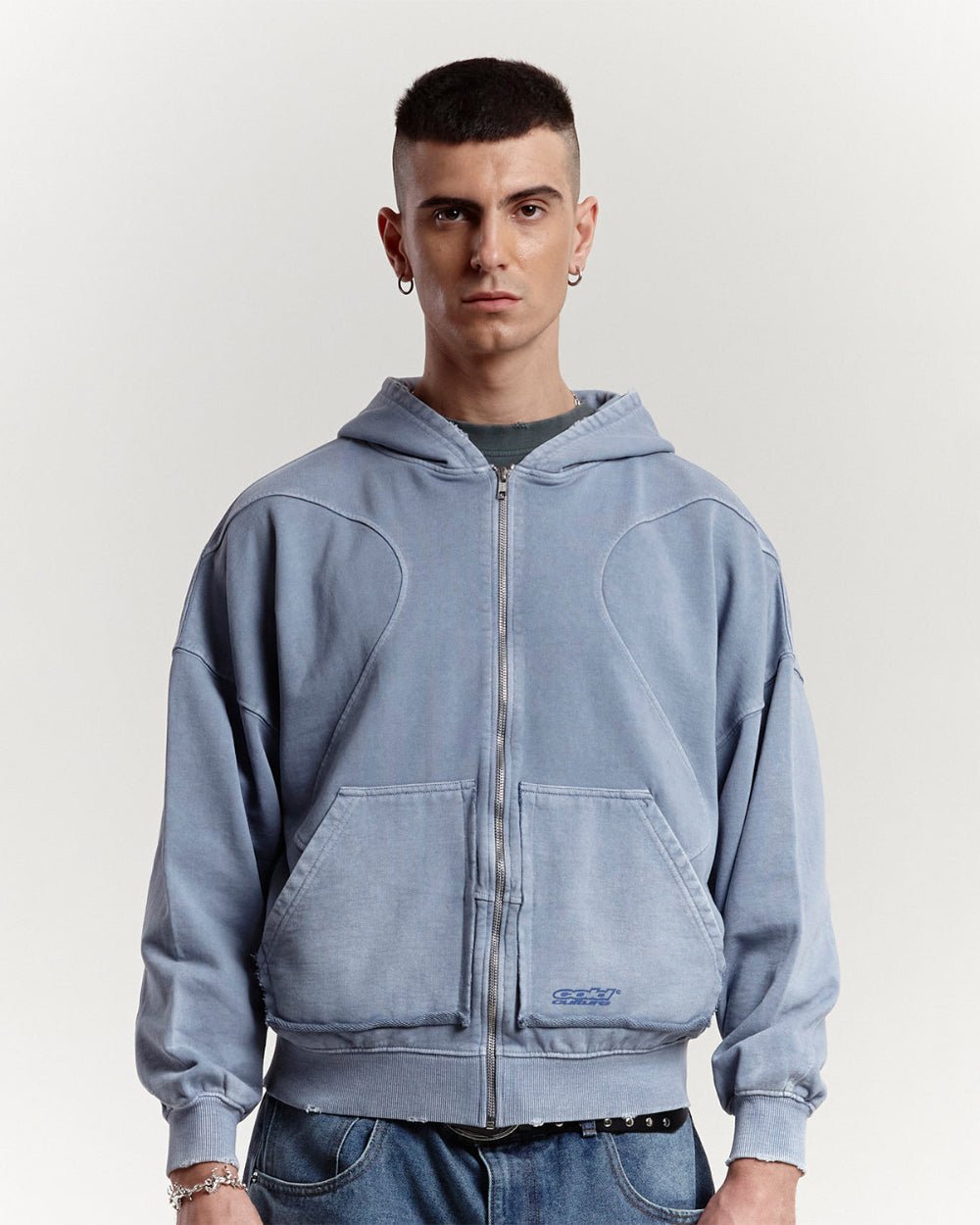 SHAPES ZIP HOODIE +WASHED COOL BLUE - COLD CULTURE