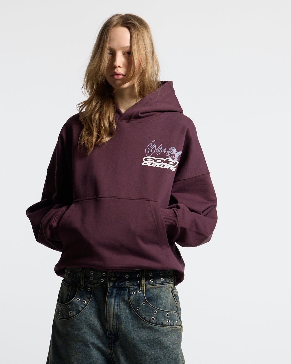 SMOKING ANGEL HOODIE BURGUNDY - Cold Culture #woman