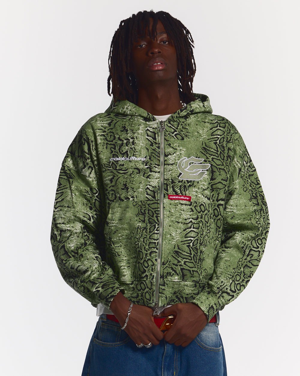 SNAKE ZIP HOODIE GREEN & BLACK - Cold Culture