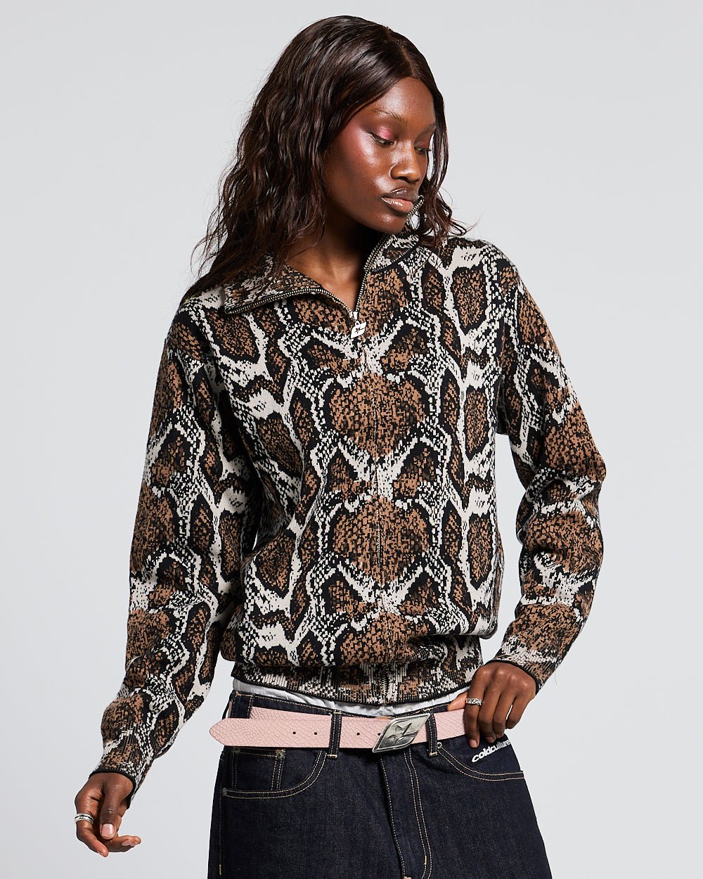 SNAKE ZIP KNIT BROWN - Cold Culture