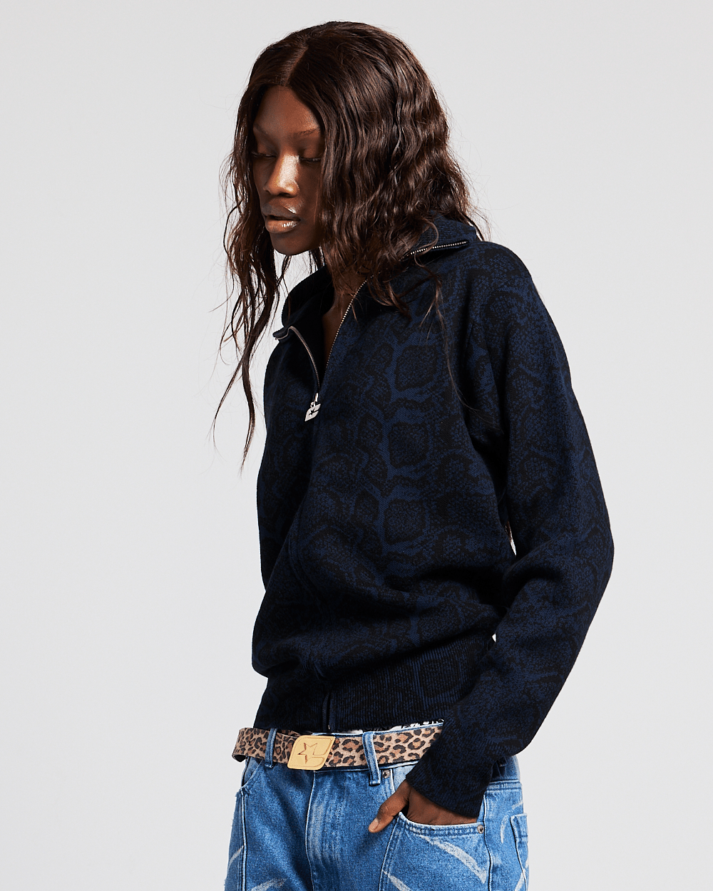 SNAKE ZIP KNIT DARK BLUE - Cold Culture