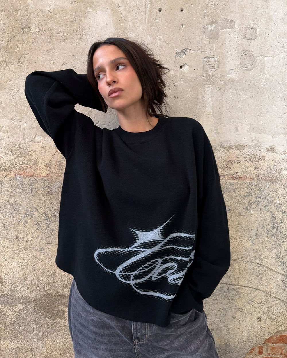 SPARKLY SCRIPT KNIT BLACK - Cold Culture