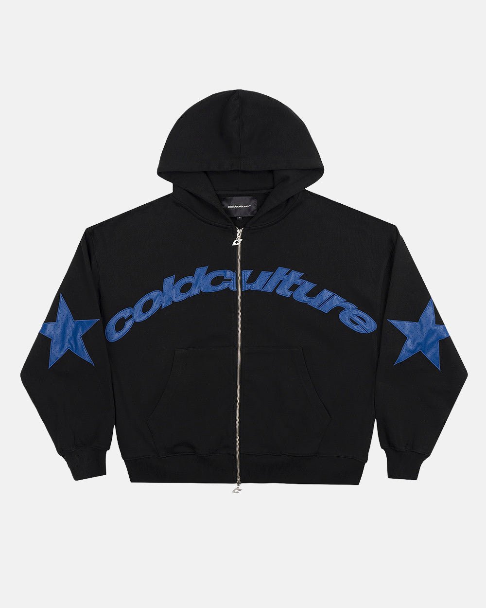 STAR CURVED ZIP HOODIE BLACK - Cold Culture