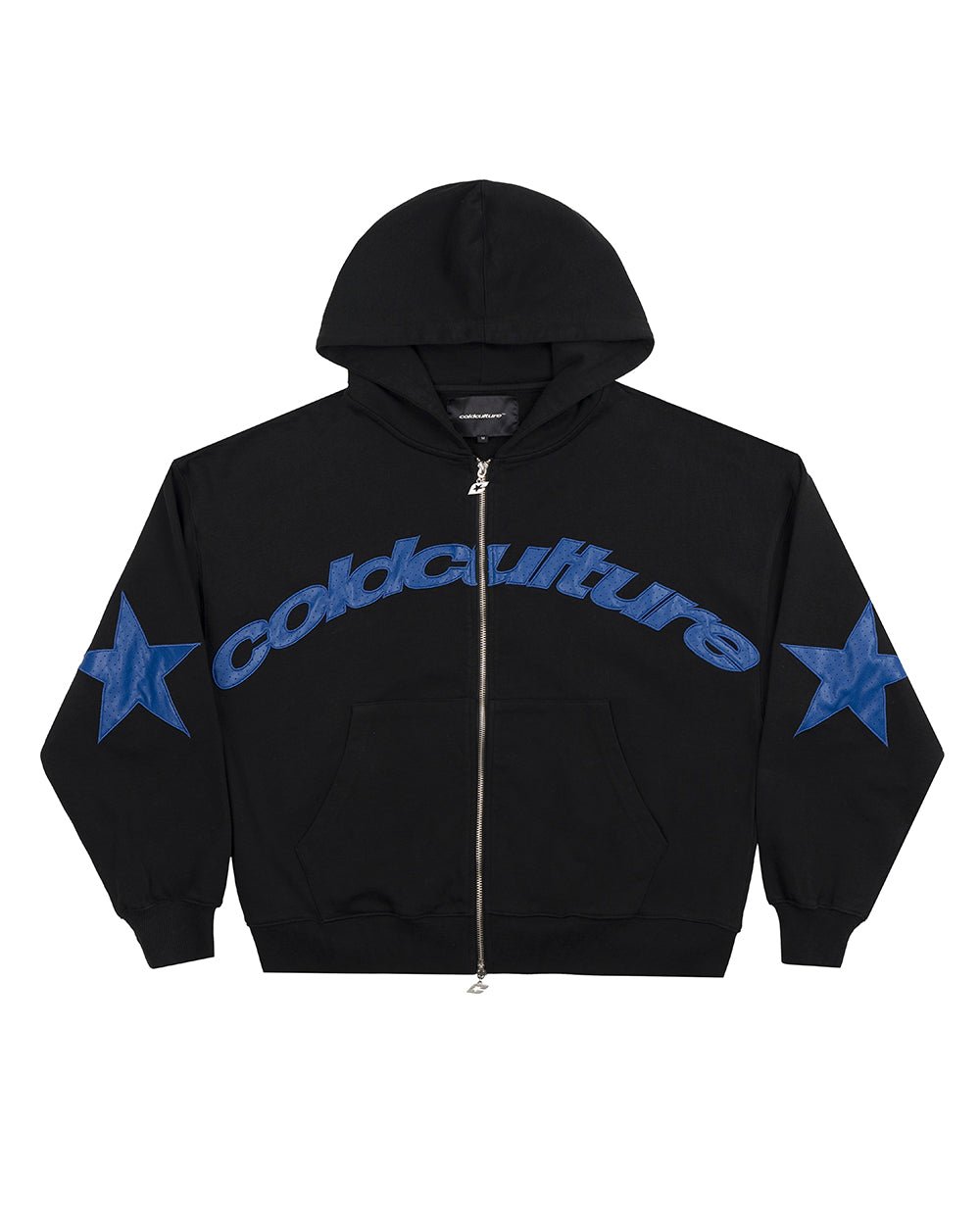 STAR CURVED ZIP HOODIE BLACK - Cold Culture