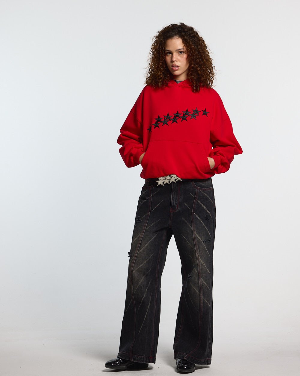 STARS HOODIE RED & BLACK - Cold Culture