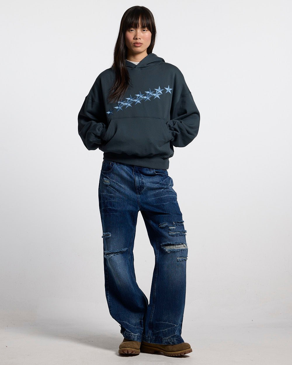 STARS HOODIE SLATE BLUE - Cold Culture