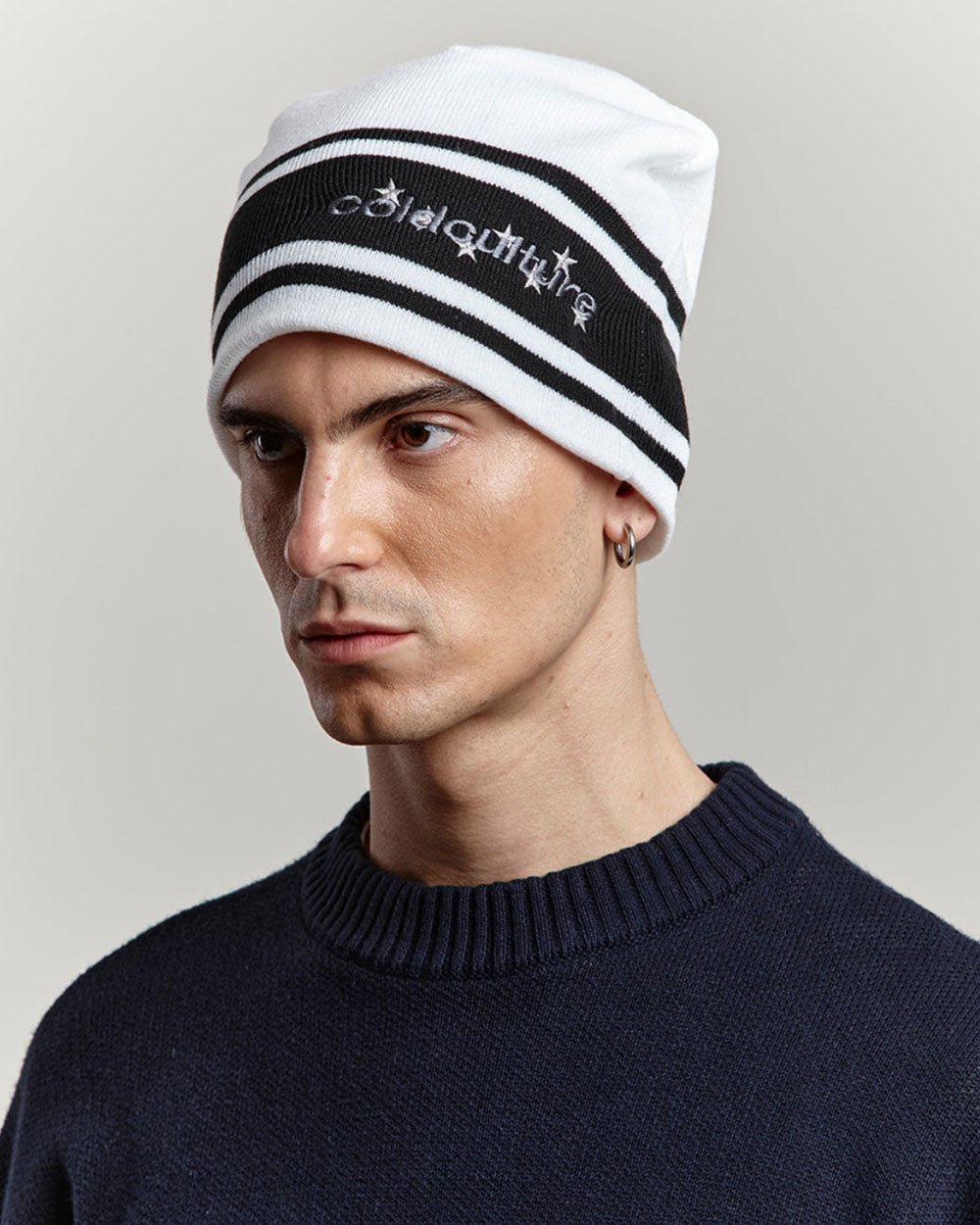 STARS STRAP BEANIE WHITE - Cold Culture