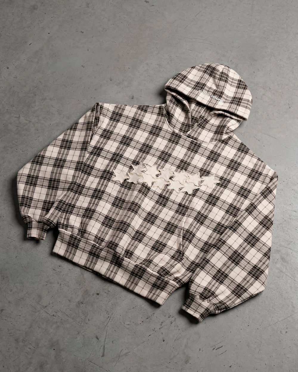 STARS TARTAN HOODIE BEIGE - Cold Culture