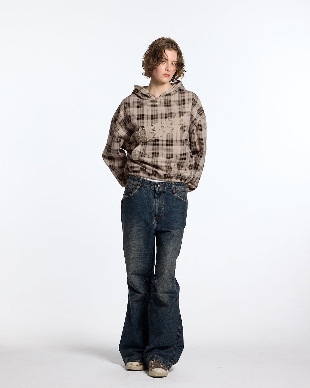 STARS TARTAN HOODIE BEIGE - Cold Culture