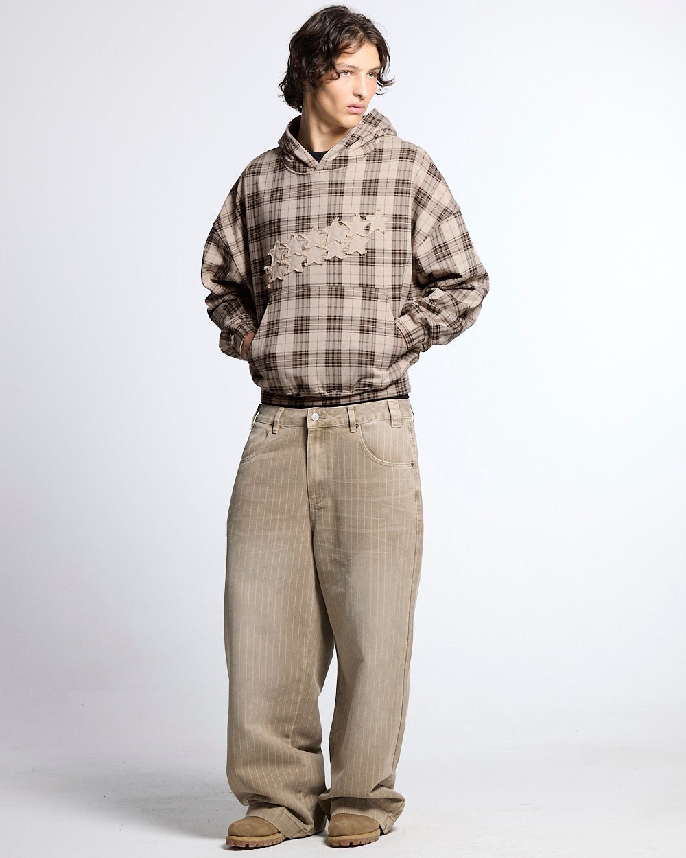 STARS TARTAN HOODIE BEIGE - Cold Culture