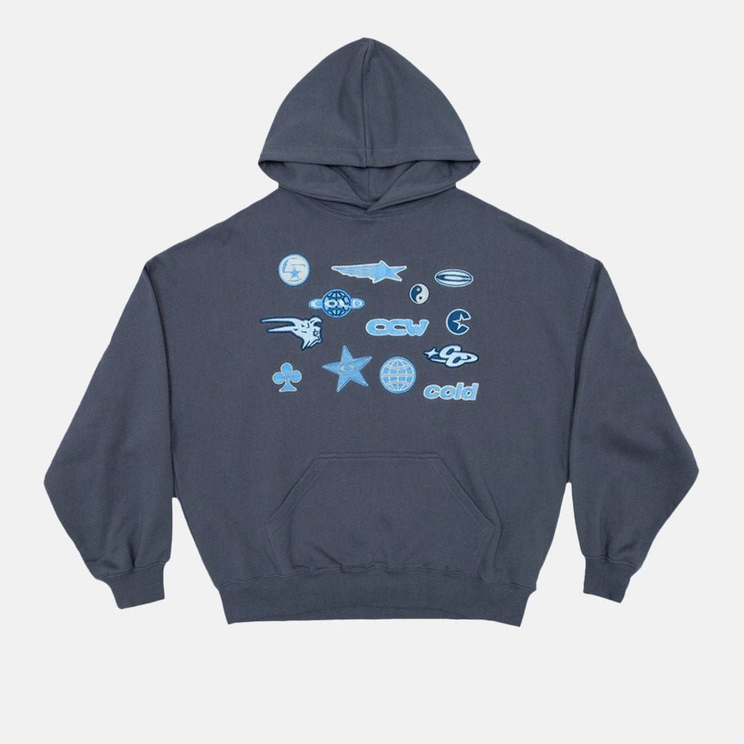 STICKERS HOODIE DARK BLUE - Cold Culture