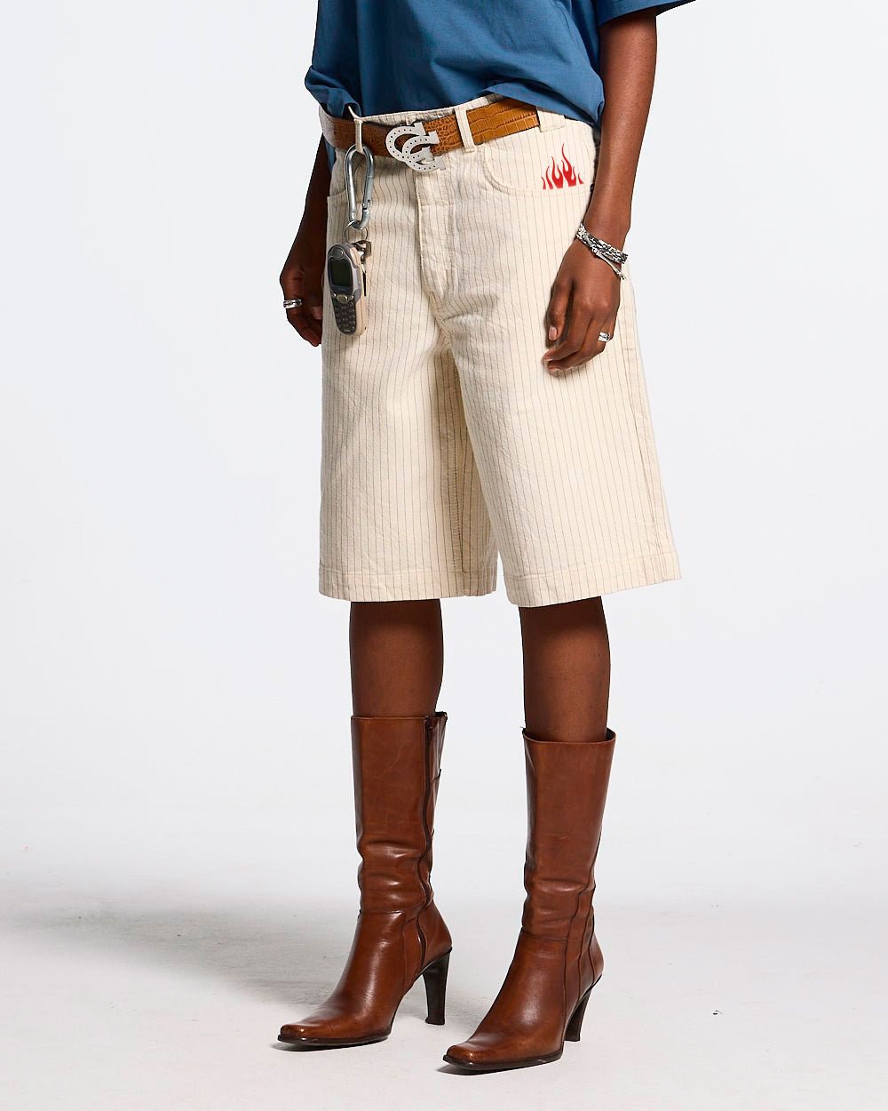 STRIPE FADE JORTS WHITE - Cold Culture