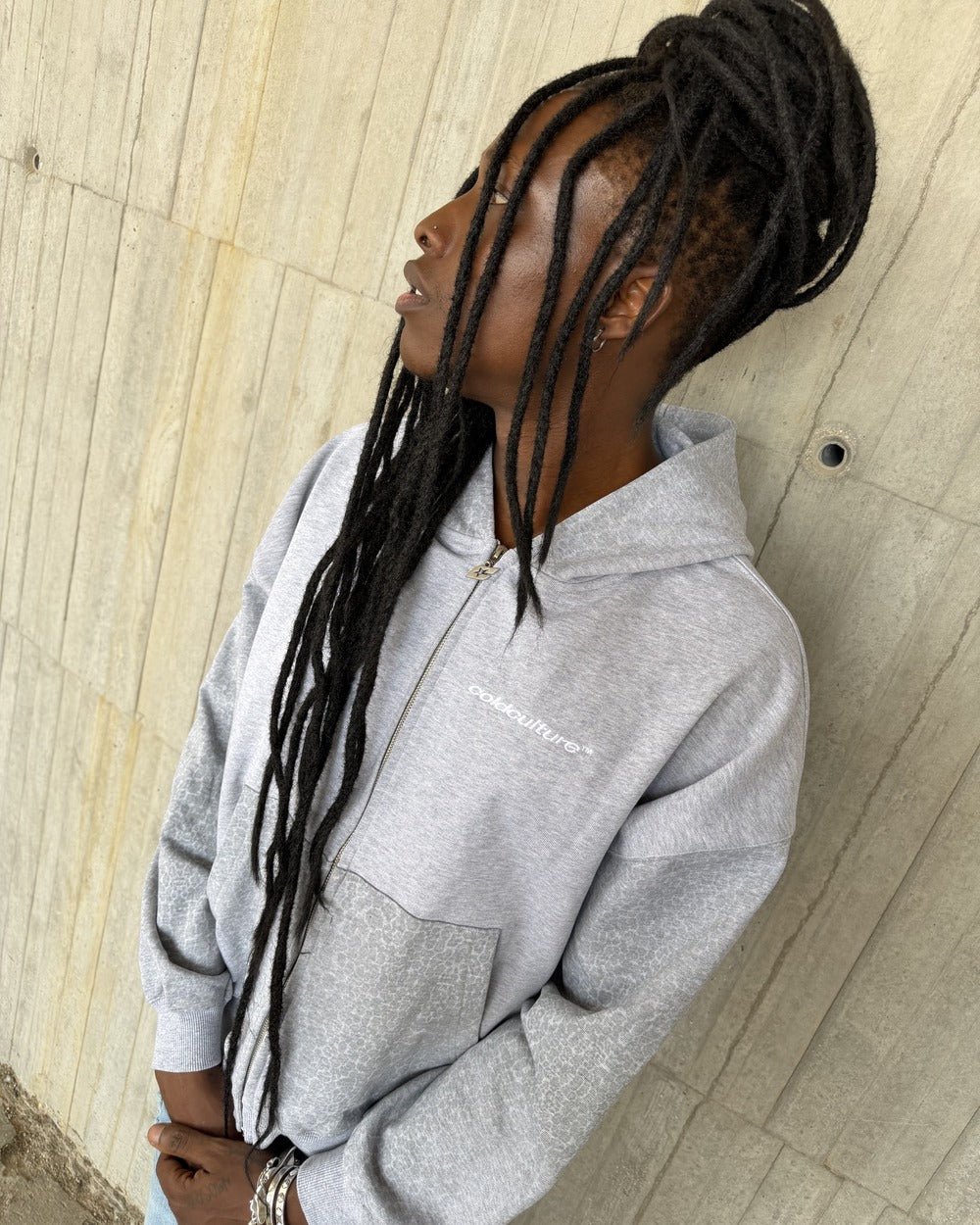 STRIPE ZIP HOODIE HEATHER GREY - Cold Culture