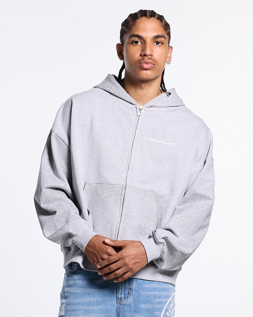 STRIPE ZIP HOODIE HEATHER GREY - Cold Culture