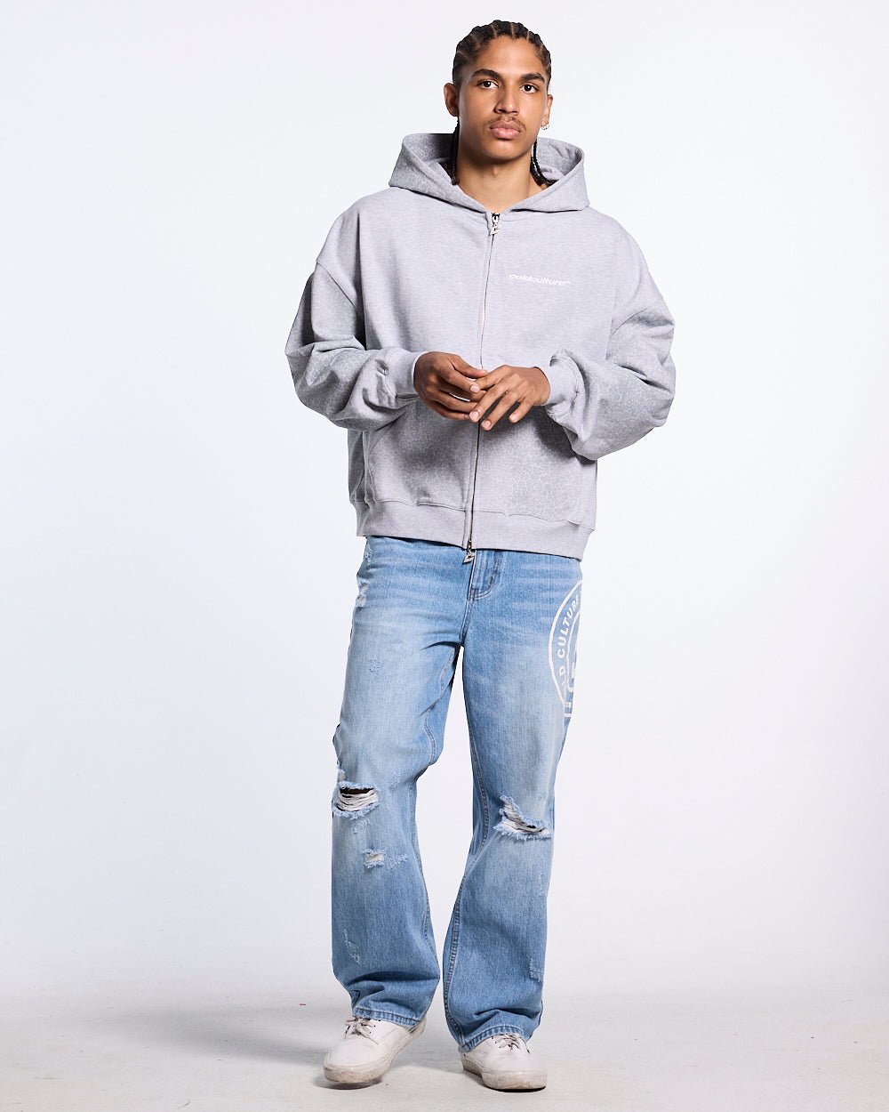 STRIPE ZIP HOODIE HEATHER GREY - Cold Culture