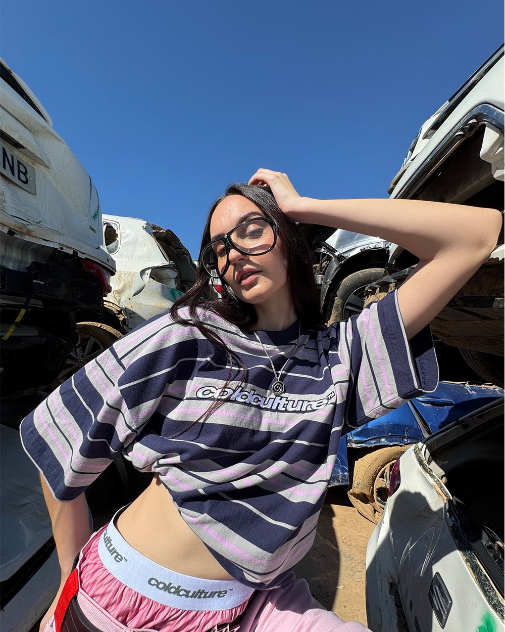 STRIPED TEE VIOLET - DARK BLUE - COLD CULTURE