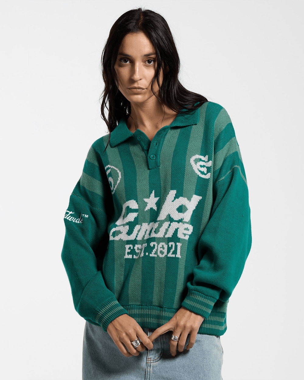 STRUCTURE COLLAR KNIT SWEATSHIRT KNIT MOSS GREEN - COLD CULTURE