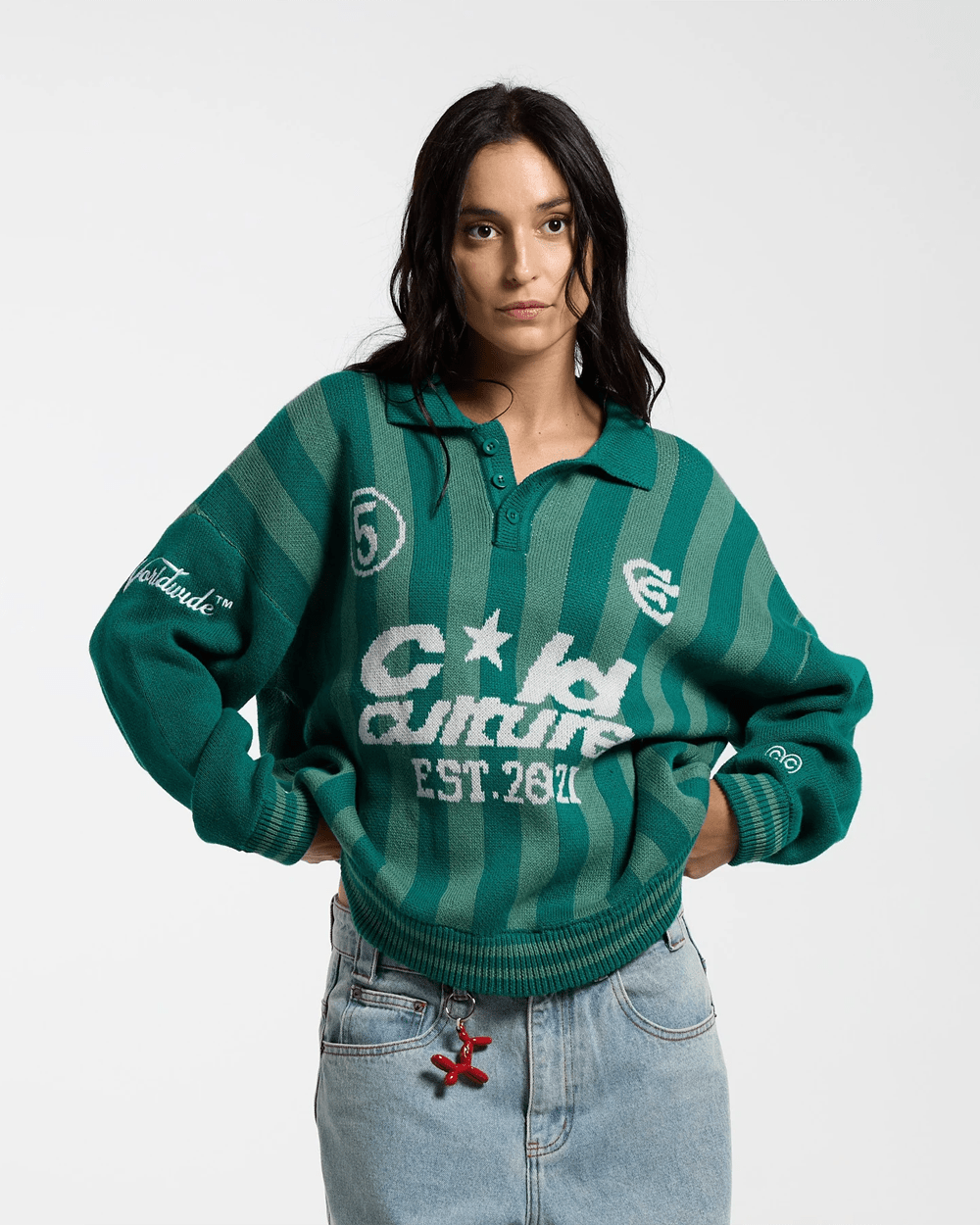 STRUCTURE COLLAR KNIT SWEATSHIRT KNIT MOSS GREEN - COLD CULTURE