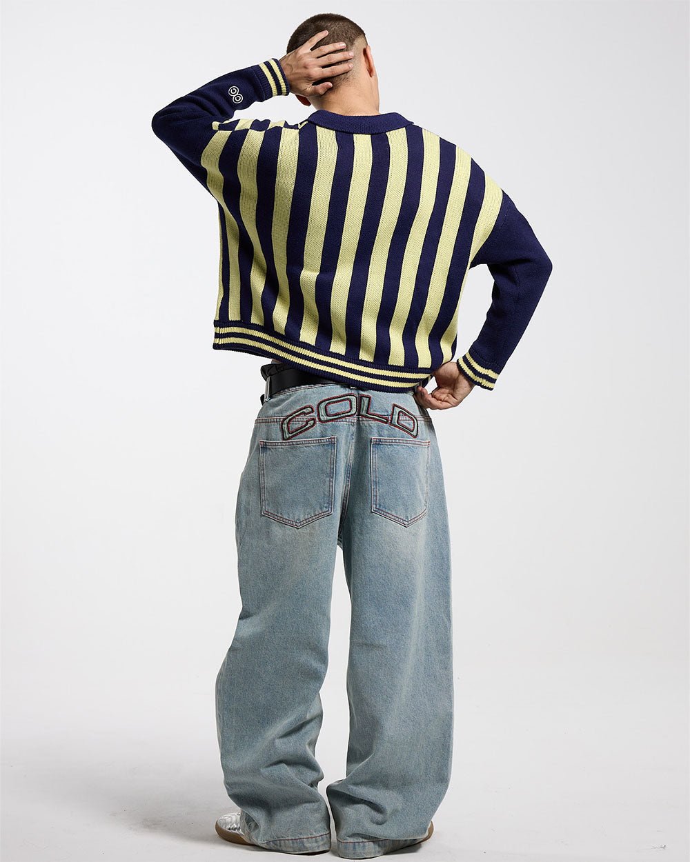 STRUCTURE COLLAR SWEATSHIRT KNIT BLUE/YELLOW - COLD CULTURE