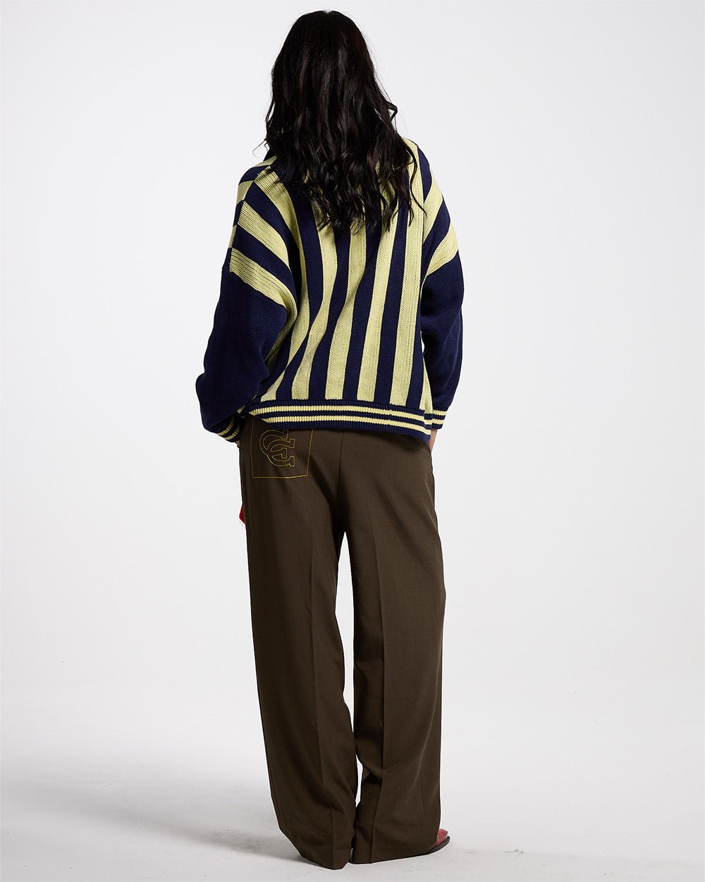 STRUCTURE COLLAR SWEATSHIRT KNIT BLUE/YELLOW - COLD CULTURE