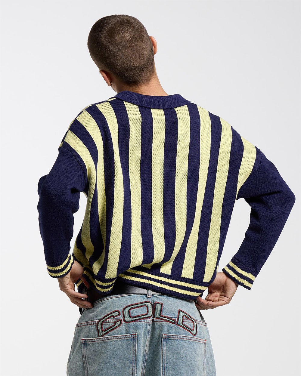 STRUCTURE COLLAR SWEATSHIRT KNIT BLUE/YELLOW - COLD CULTURE