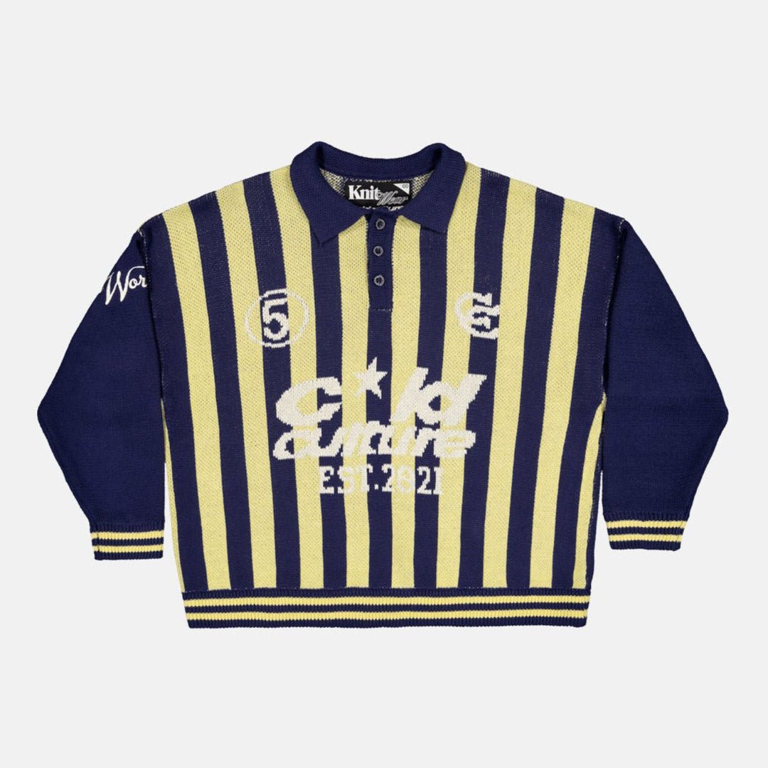 STRUCTURE COLLAR SWEATSHIRT KNIT BLUE/YELLOW - Cold Culture